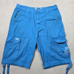 Vintage Akademiks Shorts Mens 38 Blue Cargo Paratrooper Hip Hop Embroidered Bagg